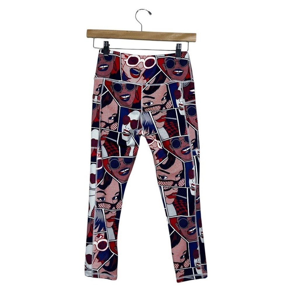 Constantly Varied Gear Pop Art Comic Print Crop Capri Leggings Red Blue Size XS - Picture 5 of 6